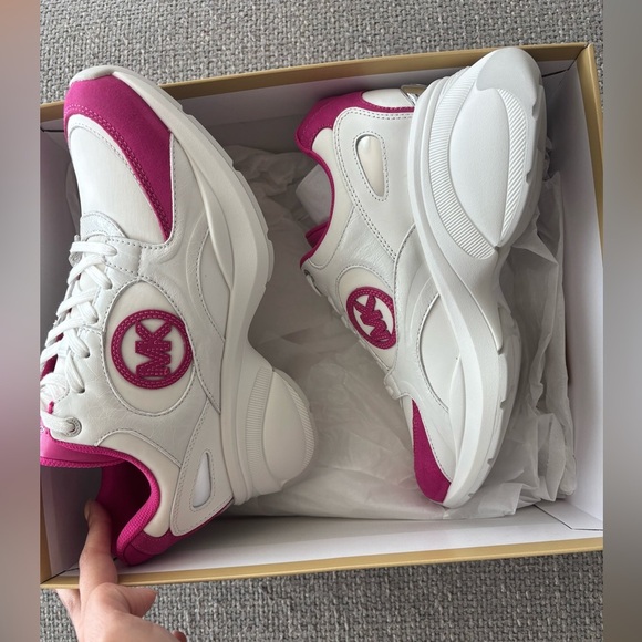 Michael Kors (Not Outlet ) Wild Berry Pink White Leather Suede Sneakers Size 9 - Picture 13 of 14